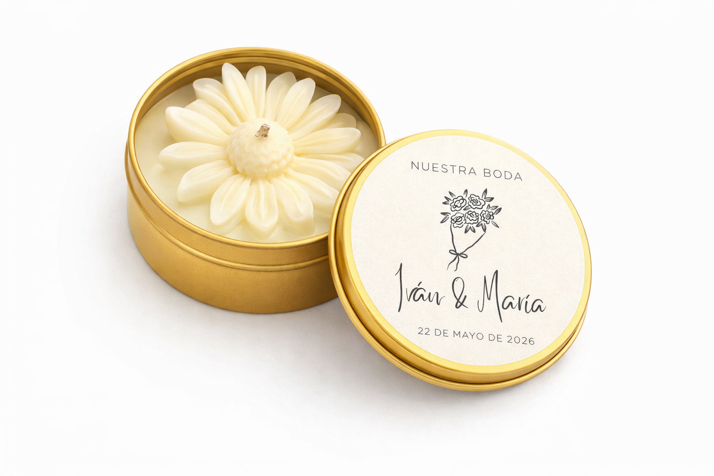 Vela margarita lata dorada