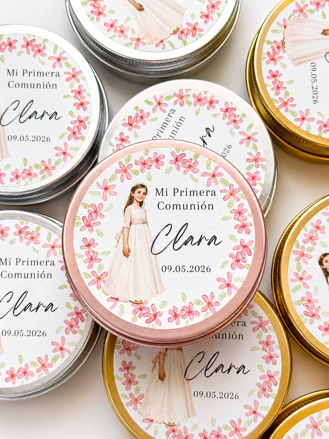Daisy candle golden tin